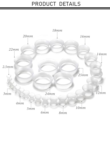10G-25mm Thin & Thick Silicone Ear Gauges Tunnels Stretching Kit Double Flared Rubber Gauges Tunnels Plugs Flexible Soft Tunnels Earrings Gauge Kit for Women Men - color: Clear 10G-25mm