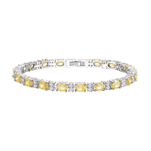 Crysdue Wedding Bridal Bracelets for Brides, Cubic Zirconia Tennis Birthstone Jewelry Gift for Women Prom - style: C_Yellow 8“