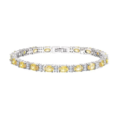 Crysdue Wedding Bridal Bracelets for Brides, Cubic Zirconia Tennis Birthstone Jewelry Gift for Women Prom - style: C_Yellow 8“
