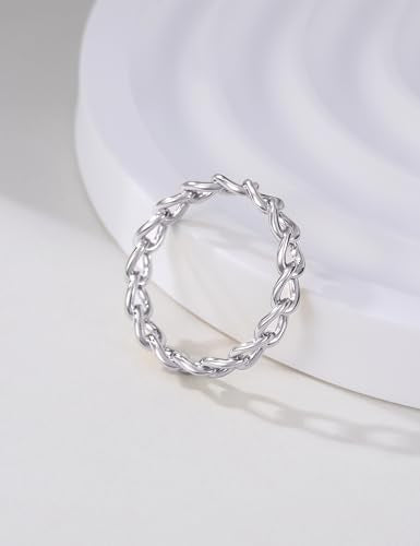 Mameloly 3.8mm 14K Gold Plated Wedding Bands for Women Stackable Open Chain Link Promise Engagement Rings Size 4-12 - color: Sterling Silver-Silver