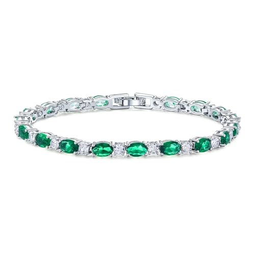 Classic Oval Birthstone Tennis Bracelet for Women - 4 * 6mm Cubic Zirconia Tennis Bracelet Jewelry Birthday Anniversary Wedding Valentine's Day Gift for Her Wife Girlfriend Mom-Size 7.0" - color: 05-May-Emerald Green