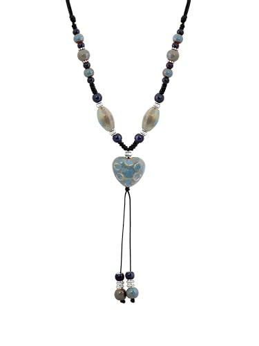 MINACHI Boho Hippie Colorful Ceramic Heart Bead Strand Necklace, Bohemian Summer Statement Jewelry Gift for Women - color: S03
