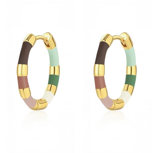 Milan Chiva 14K Gold Plated Small Huggie Dangle Earrings | Lightweight Trendy Heart Dainty Jewelry Hypoallergenic Chunky Gold Hoops Earrings Jewelry Mothers Day Gift for Women - color: E-Multi-Green