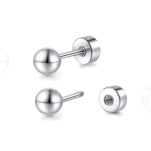 Limerencia Titanium Flatback Earrings Hypoallergenic Ball Earrings for Sensitive Ears Simple Classic 3mm-5mm Flat Stud Earring Perfect for Helix Tragus Cartilage Earlobe - color: Silver, size: 3MM