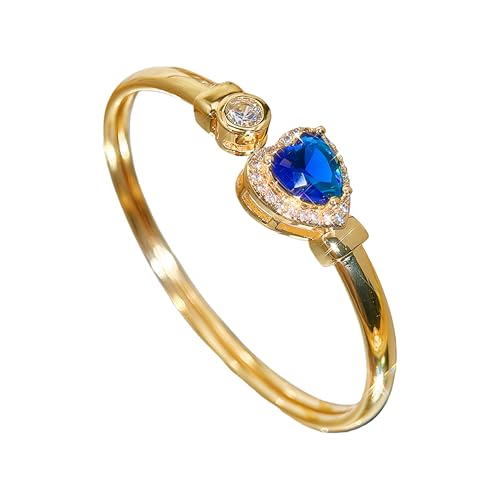 Gold Bracelets For Women, Emerald Sapphire Cuff Bracelet 14k Gold Plated With Simulated Diamond Trendy Open Bangle Gifts For Mom Gifts For Her - color: Blue Heart Gold