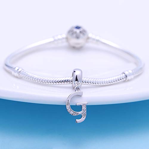 925 Sterling Silver Charms Alphabet Beads fit Pandora Charm Bracelets A-Z Letter Initial Spacer Dangle Clear CZ Stone Authentic for Snake Chain Bracelets - color: G