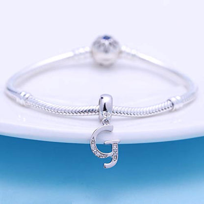 925 Sterling Silver Charms Alphabet Beads fit Pandora Charm Bracelets A-Z Letter Initial Spacer Dangle Clear CZ Stone Authentic for Snake Chain Bracelets - color: G