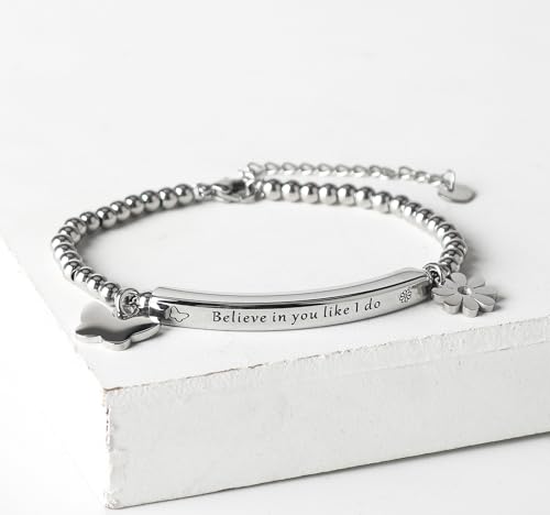 DS Inspirational Bracelet for Women Christian Engraved Bibler Verse Cross Butterfly Daisies Charm Bracelet, Exquisite Stainless Steel Jewelry Daughter Best Friend Bestie - style: Believe in you like i do--Silver 2