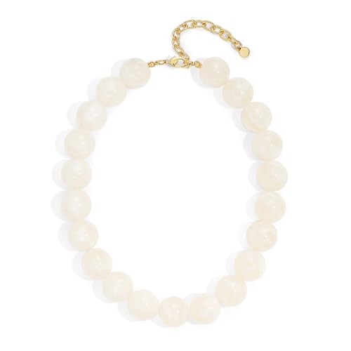 Chunky Beaded Necklaces for Women Statement Necklace | Bold Chunky Choker, Large Resin Beads, Adjustable Necklace, Boho Trendy Summer Beach Holiday Jewelry - color: White-01