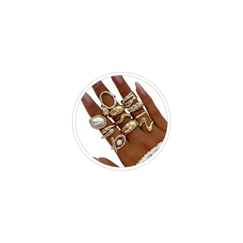 Rings for Women Colorful Chunky Rings Set Adjustable Thick Statement Ring for Women Trendy Dainty Stacking Ring Vintage Chunky Jewelry - style: D : 11PCS
