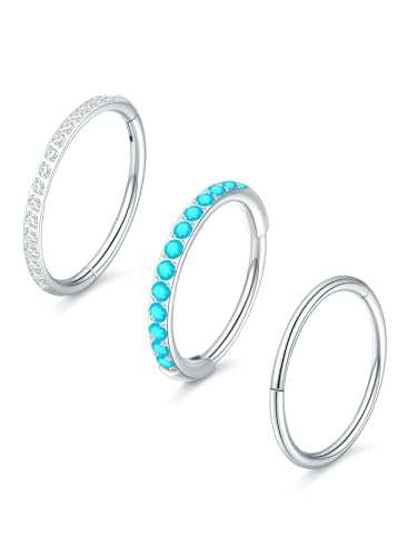 Oveta 3PCS 20G Nose Rings Hoop 8mm, Surgical Steel Tragus Helix Conch Piercing Jewelry Higned Segment Clicker Cartilage Hoop Earrings for Women Men, Silver/Gold - color: Silver