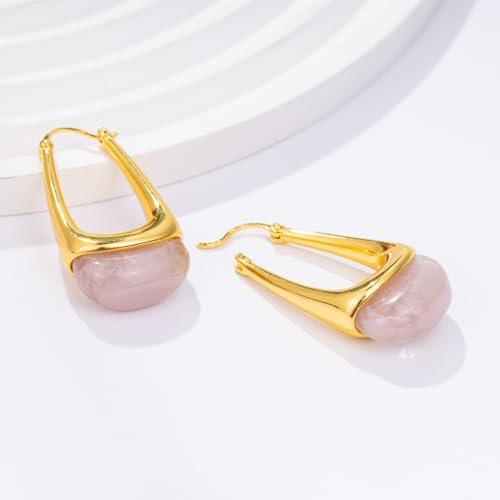 Acrylic Gold Hoop Earrings Chunky Statement Dangle Drop Huggie Earring Colorful Resin Jewelry for Women - color: Pink