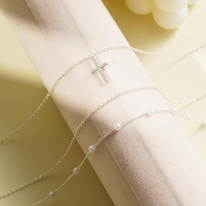 Layered Necklaces for Women | 14K Gold Plated Stackable Choker Necklace Set - Dainty Jewelry Gift - style: 3PCS-Silver Cross layered necklaces