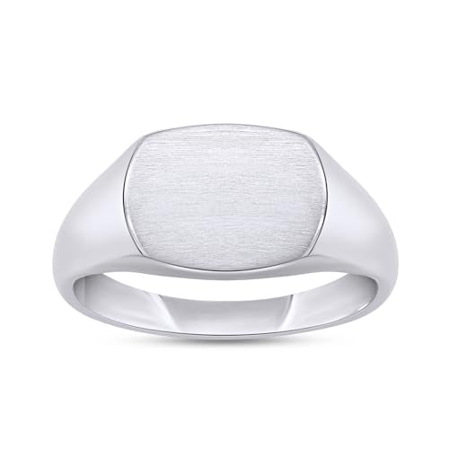 Plain Signet Band Ring Square Shaped In 14K Gold Plated Sterling Silver Satin Finish Statement Ring For Him Her - color: White Gold