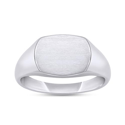 Plain Signet Band Ring Square Shaped In 14K Gold Plated Sterling Silver Satin Finish Statement Ring For Him Her - color: White Gold