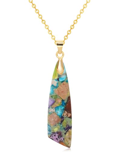 Nature Stone Necklaces for Women Boho Pendant Necklace 18K Gold Chain Necklaces - color: Blue Purple