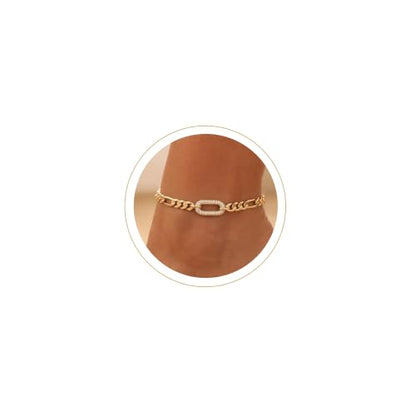 Moodear Gold Ankle Bracelets for Women Waterproof,14K Gold Plated Anklets | Waterproof, Non Tarnish Cuban Link Anklets, Trendy Jewelry Accessories for Summer Vacation, Beach Gifts for Women - style: Figaro CZ Paperclip