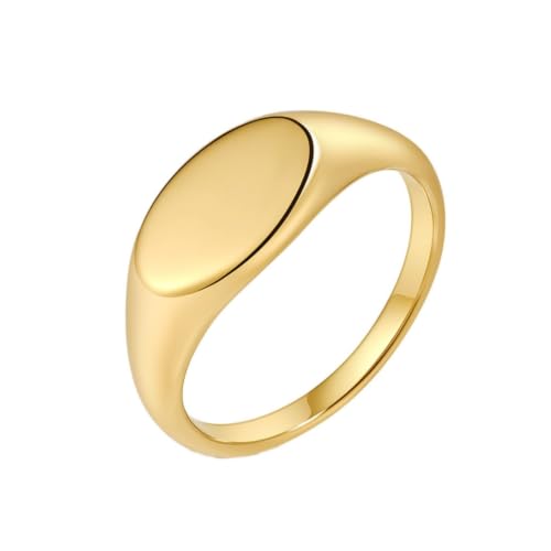 PAURO Women Oval Shape Signet Ring Geometric Style | Stainless Steel Oval-shape Signet Style for Women,Classical Simple Plain Wedding Engagement Statement Ring - color: Gold