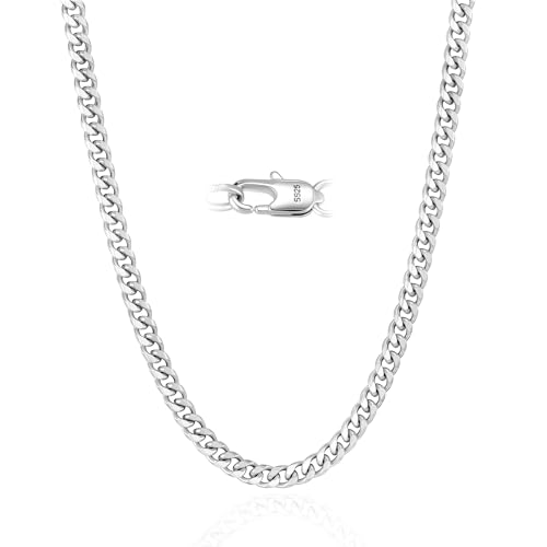 3/5mm 14k Gold Plated Chain for Men and Women or 925 Sterling Silver Necklace chain, Cuban Link & Figaro Chains, Accessories Jewelry Gift for Men Boyfriend 18-24Inch - color: 5mm_Silver_Guban Chain, size: 20inch(51cm)