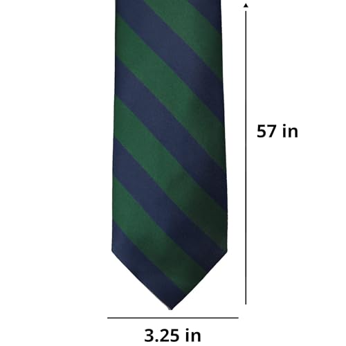 tiemart Men's Striped Tie Standard Length - color: Hunter Green and Navy Blue