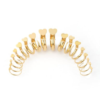 TBOSEN 18PCS Stainless Steel Stretching Kit Taper Bend Expander O-Ring Round | Flower | Heart | Cat Top Body Piercing Jewelry Set - color: Heart Top,Gold