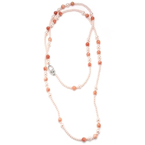 Long Beaded Necklaces for Women Pearl Stone Bead Strand - Layered Sweater Chain Elegant Mother's Day Jewelry Gifts - color: Pink