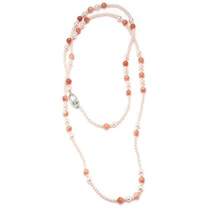 Long Beaded Necklaces for Women Pearl Stone Bead Strand - Layered Sweater Chain Elegant Mother's Day Jewelry Gifts - color: Pink