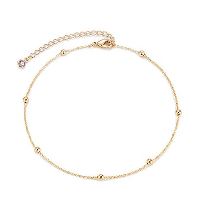 MEVECCO Anklet for Women Gold Chain 14K Gold Plated Dainty Boho Beach Summer Simple Foot Jewelry Ankle Bracelet - style: Gold Ball