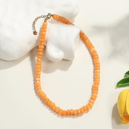 Gemstone Beaded Necklace for Women Colorful Natural Stone Freshwater Pearl Surfer Beach Rainbow Necklace Jewelry Gift - color: Yellow