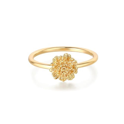 Birth Flower Stacking Ring for Women | 14K Gold Plated Brass, 12 Engraved Floral Motifs, Slim Stack-Ready Band, Available in US Sizes 5-9 - style: Oct.-Marigold
