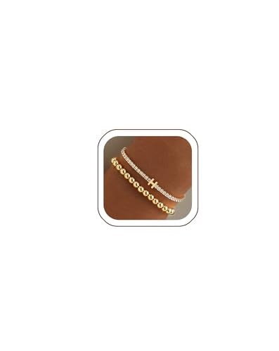 14K Gold Plated Bracelets for Women Dainty Tennis Initial Bracelet Trendy Beaded Stackable Charm Bracelets Layered Waterproof Bracelet Dainty Bracelet for Women Jewelry Gifts - style: H