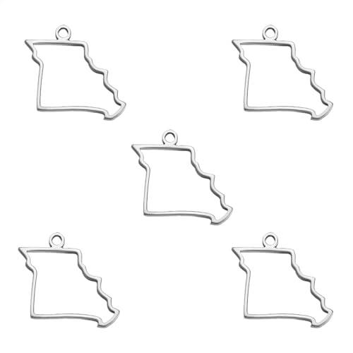 kkjoy 5Pcs Hollow Continents Maps of USA Pendant Charms for Jewelry Making and Crafting, Stainless Steel Mini Charm Craft Supplies Accessories for DIY Bracelet Necklace Earrings - color: Hollow Missouri Map - Silver