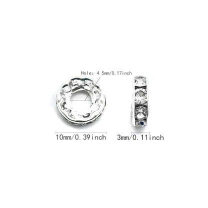 100pcs Large Hole Rhinestone Spacer Beads 10mm Silver Plated Czech Crystal Rhinestone for DIY Jewelry Making Charms Bracelet (Silver) - color: Silver