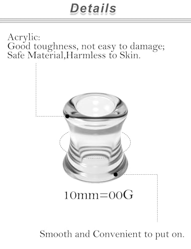 6G-30MM Hollow Acyrylic Gauges for Ear Saddle Plugs Gauges Tunnel Expanders Stretcher Double Flared Flesh Piercings Body Jewelry Set for Women Men - color: Clear:00G = 10mm.