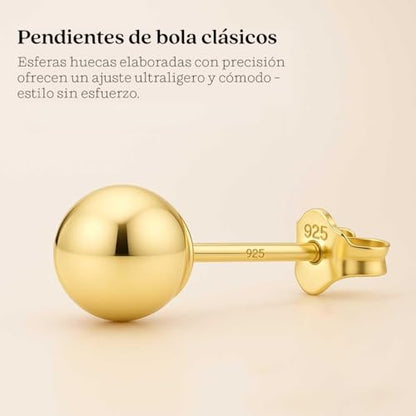 KEZEF 925 Sterling Silver Ball Stud Earrings for Women, 2mm to 10mm | Nine Bead Sizes, Three Finishes, Hypoallergenic Nickel Free Post, Butterfly Push Back, Sold As One Pair - color: 14k Yellow Gold, size: 7mm