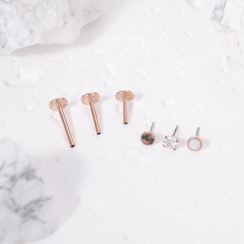 16G 18G 20G 3PCS G23 Titanium Push in Labret Monroe Stud Threadless Lip Ring Opal CZ Nose Stud Pure Titanium for Sensitive Skin Cartilage Helix Tragus Earrings Stud 6MM 8MM 10MM - style: 18G-Rose Gold
