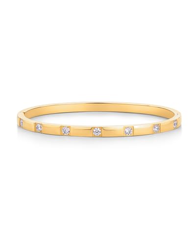 PAVOI Waterproof Thin Love Bracelet for Women - 14K Gold Plated Dainty Love Bangle with Cubic Zirconia - Stainless Steel Hinge Bracelet Jewelry Gifts - color: Yellow Gold, size: 6.5 Inches