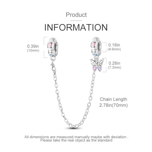 925 Sterling silver Safety Chain Charm for Bracelet Pendants Clip Beads | Infinite Love Butterfly Evil Eye Stopper Spacer dangle Charm for Woman Jewelry Gift - color: Spring Butterfly