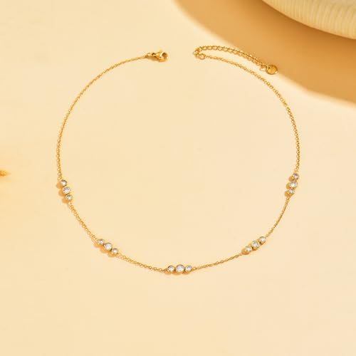 3mm Cubic Zirconia Tennis Necklace for Women, Dainty Adjustable 18K Gold Plated/Silver CZ Tennis Necklace, Hypoallergenic Iced Out Everyday Jewelry Gift for Her Wedding Party - color: 5-Rows CZ-Gold
