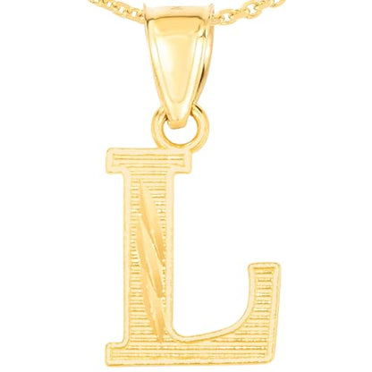 Floreo 10k Yellow Gold 0.45" Personalized Lighting Alphabet Letter A - Z Initial Charm Pendant with optional Extendable Chain Necklace - size: Pendant with Adjustable Chain, 18", style: - L -