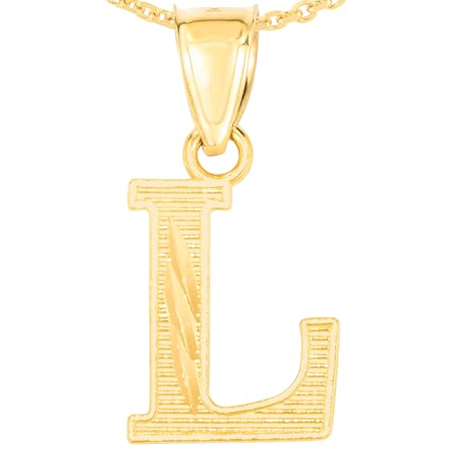 Floreo 10k Yellow Gold 0.45" Personalized Lighting Alphabet Letter A - Z Initial Charm Pendant with optional Extendable Chain Necklace - size: Pendant with Adjustable Chain, 18", style: - L -