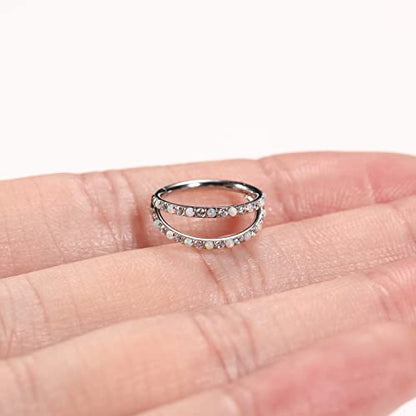 GAGABODY Conch Piercing Double Open Stack with CZ 16 Gauge Hoop Earrings 18g Septum Jewelry 20g Septum Ring Daith Earrings 316L Surgical Steel Lip Rings Helix Rook Cartilage Earrings Hoop - color: Style12:Silver+Double Hoop OPAL&CZ