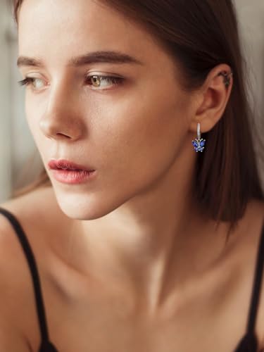 Bestyle Gold Butterfly Earrings for Women, Dainty Cute Birthstone Studs Hypoallergenic Jewelry, Great Birthday Gift - style: 09.September (Sapphire)-DANGLE
