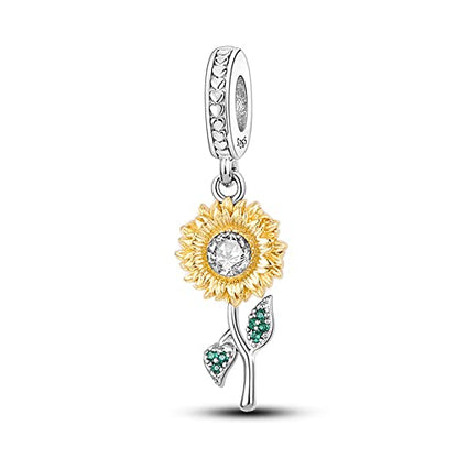 Pandach 925 Sterling Silver Charms Beads for Bracelets and Necklaces Butterfly and Headphones Pendants Clover Charms Jewelry Gift for Women - style: Sunflower Charm