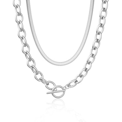 CHESKY 14K Gold Plated Chunky Necklace for Women, Trendy Toggle Clasp | Statement Pendant Necklace, Layered Paperclip Chain, Toggle Clasp Design, Thick Gold Chain, Non Tarnish Everyday Jewelry - color: silver, style: paperclip+herringbone