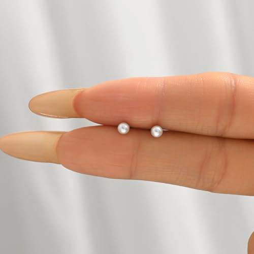 Pearl Stud Earrings for Women Gold/Silver Plated 3mm 4mm 5mm 6mm 8mm Pearl Earrings Dainty Hypoallergenic Earrings - color: White Gold, size: 3 Millimeters