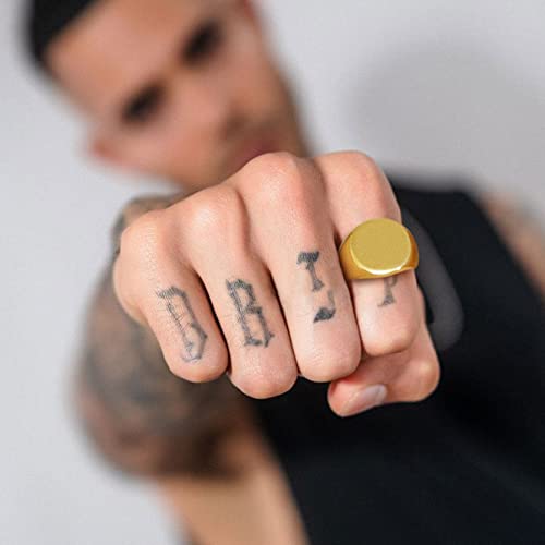 GoldChic Jewelry Personalized Signet Rings Men Women, Stainless Steel Custom Photo Bold Square/Oval Monogram/Old English Initial Pinky Stacking Statement Ring in Black/Silver/Gold (Size 7-14) - color: Gold-Blank - Round