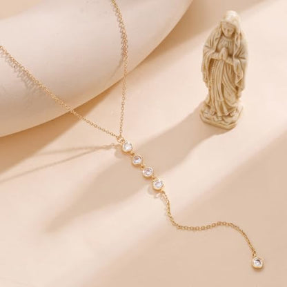 14K Gold/Silver Plated Miraculous Medal Rosary Cross Necklace Women | Miraculous Medal Y-Chain Rosary Necklace, Premium Gift Box, Catholic Milestone Gifts, Daily Faith Wear - style: Gold Style2