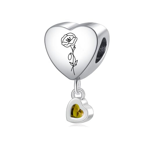 Birth Flower Heart Charm 12 Birthstone Bead for European Bracelet Necklace - style: August