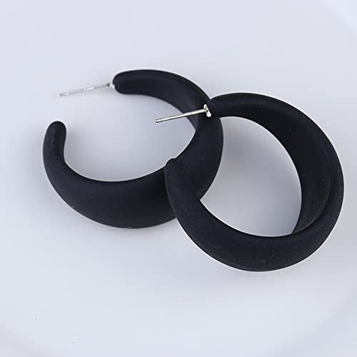 Acrylic Resin Earrings 70s 80s Colorful Hoop Earrings C Shape Trendy Chunky Cute Candy Earrings Jewelry for Women - color: Black